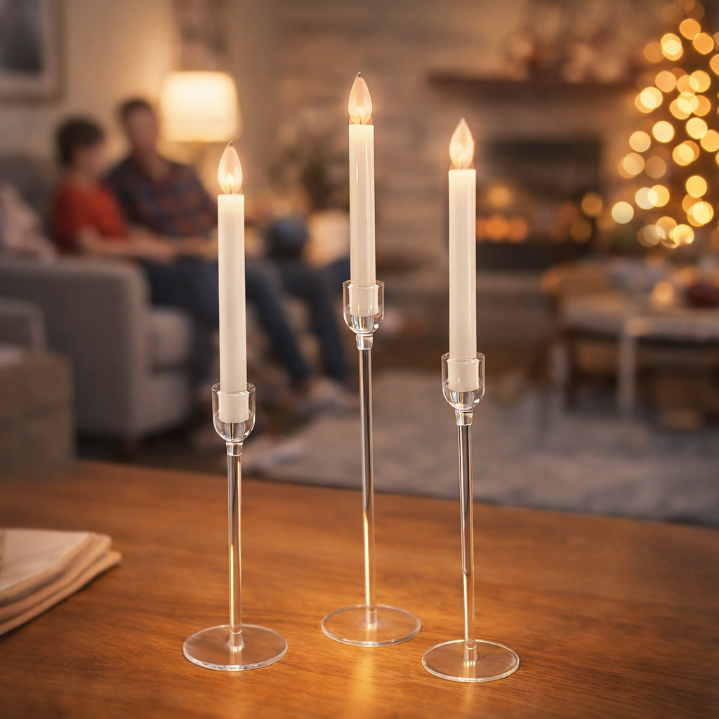 Set of minimalist transparent candlesticks Sacred Glow