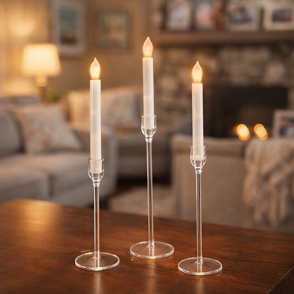 Set of minimalist transparent candlesticks Sacred Glow