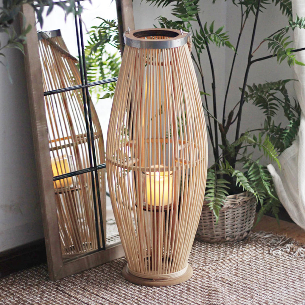 Bamboo Candle Holder Lantern Wind Lamp Nordic Candlestick Candle Stand Hanging for Indoor Outdoor Living Room Party Decorations