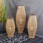 Bamboo Candle Holder Lantern Wind Lamp Nordic Candlestick Candle Stand Hanging for Indoor Outdoor Living Room Party Decorations