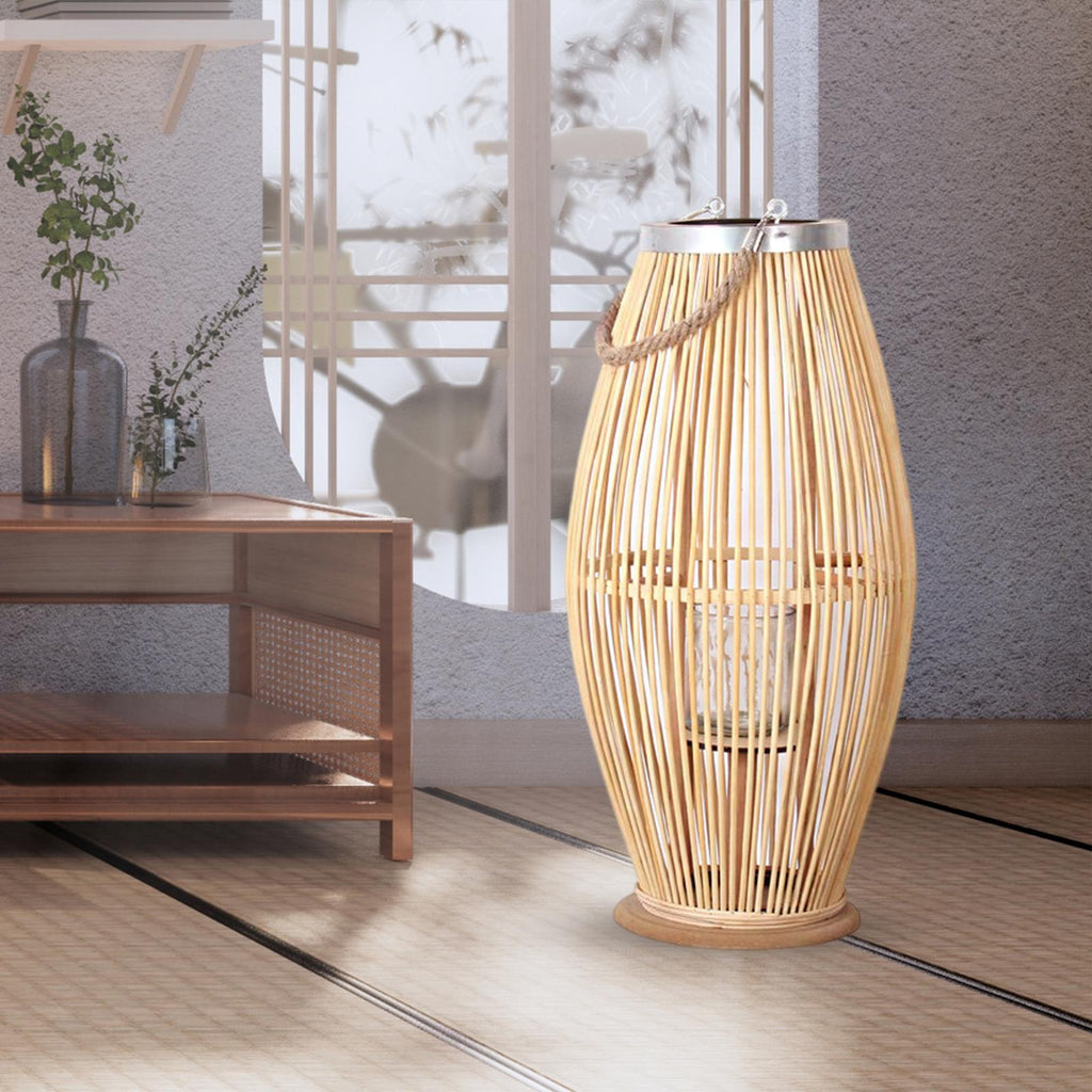 Bamboo Candle Holder Lantern Wind Lamp Nordic Candlestick Candle Stand Hanging for Indoor Outdoor Living Room Party Decorations