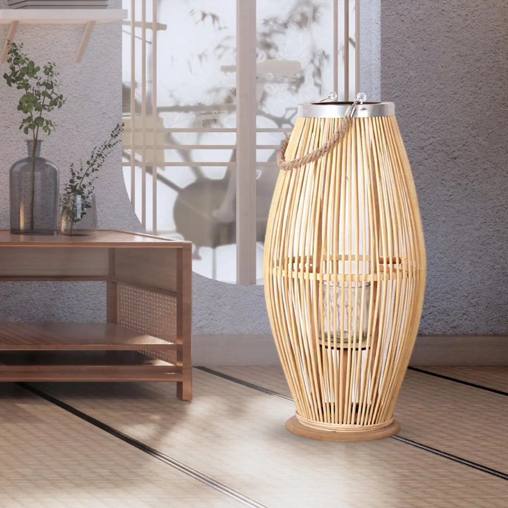 Bamboo Candle Holder Lantern Wind Lamp Nordic Candlestick Candle Stand Hanging for Indoor Outdoor Living Room Party Decorations