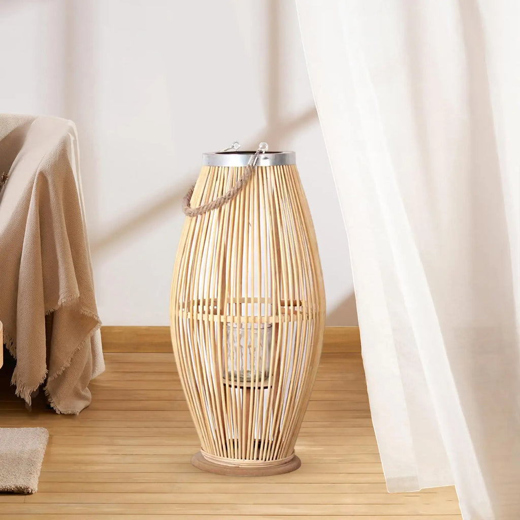 Bamboo Candle Holder Lantern Wind Lamp Nordic Candlestick Candle Stand Hanging for Indoor Outdoor Living Room Party Decorations