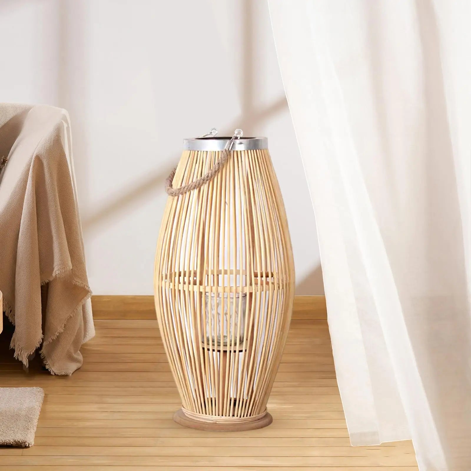 Bamboo Candle Holder Lantern Wind Lamp Nordic Candlestick Candle Stand Hanging for Indoor Outdoor Living Room Party Decorations